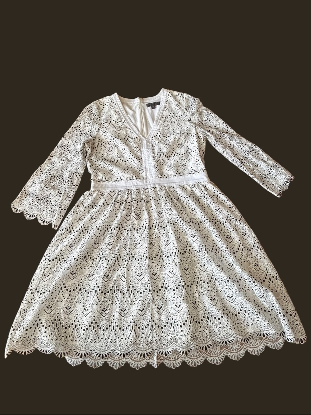 Highline White & Black Lace Geometric Floral Fit & Flare Dress Size M
